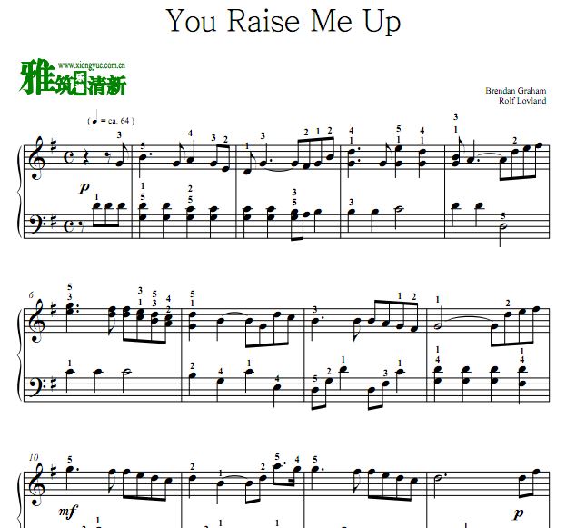 You Raise Me Up 附指法钢琴谱