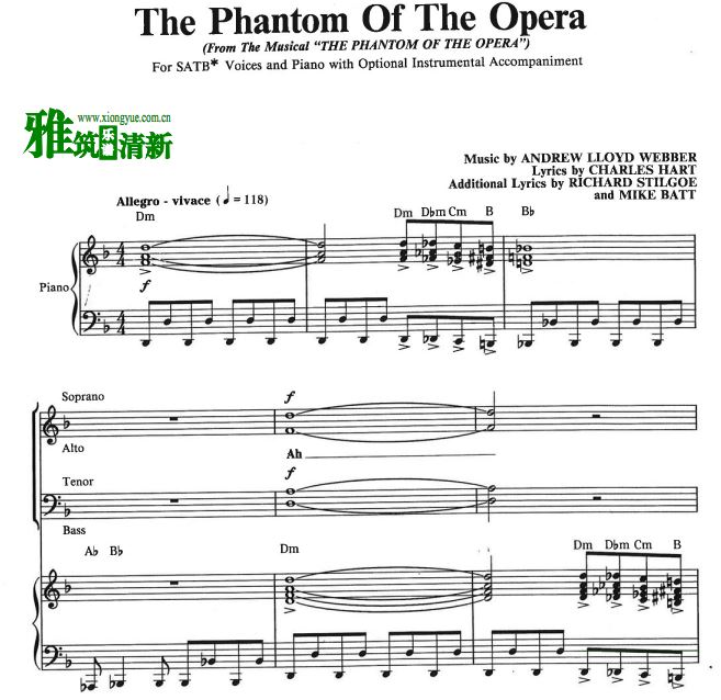 Phantom of the Opera 四声部合唱钢琴伴奏谱