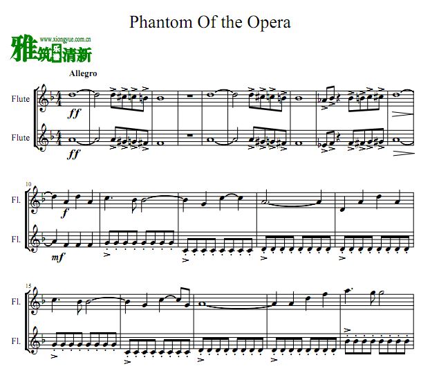 Phantom of the Opera 长笛二重奏谱