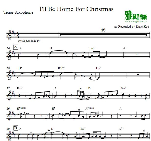 Dave Koz - I'll Be Home For Christmas萨克斯谱 Tenor