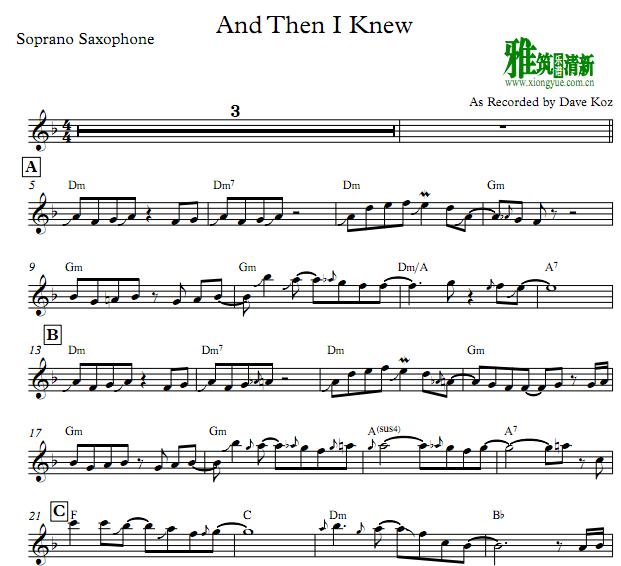Dave Koz - And Then I Knew 萨克斯谱