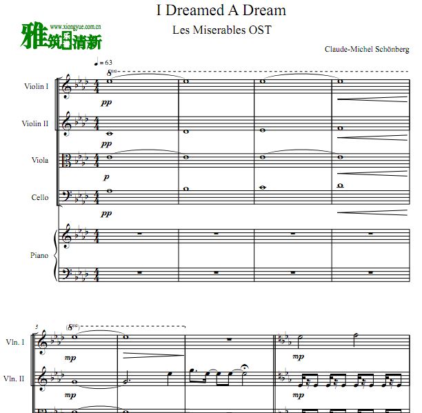 I Dreamed A Dream  钢琴五重奏谱