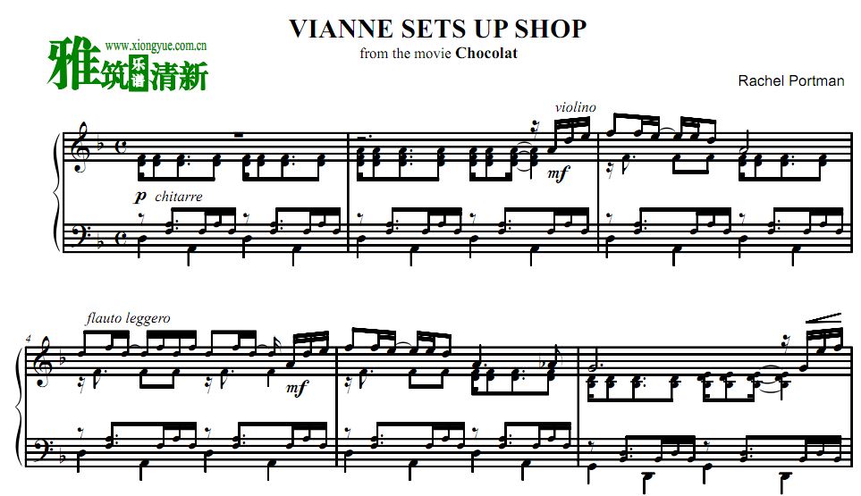 vianne sets up shop钢琴谱