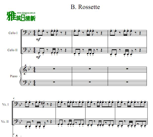 B.Rossette 白色巨塔大提琴钢琴三重奏谱
