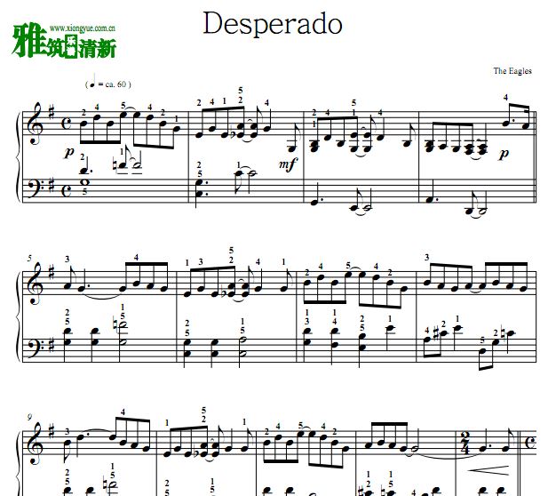 Eagles - Desperado带指法钢琴谱
