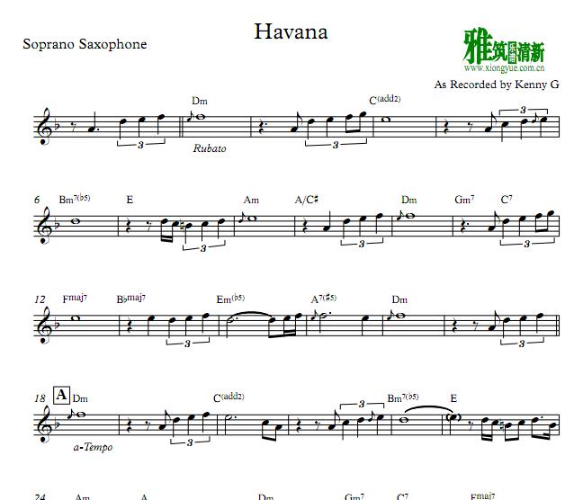 Kenny G - Havana萨克斯谱 Soprano
