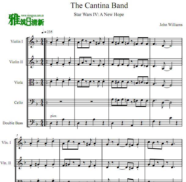 星球大战 The Cantina Band弦乐五重奏谱