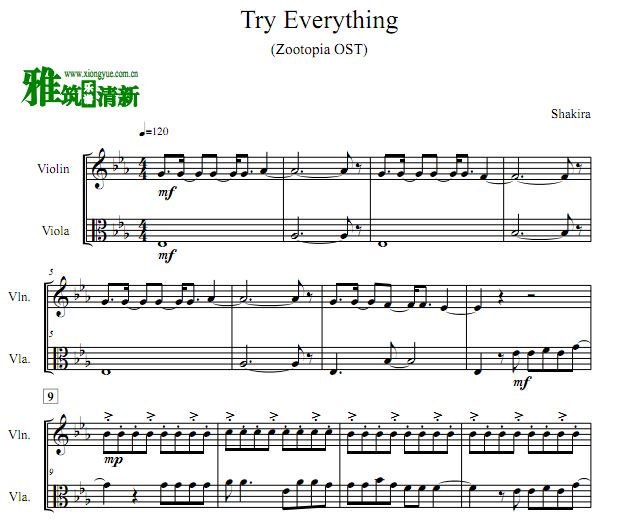 Try Everything 小提中提 弦乐二重奏谱
