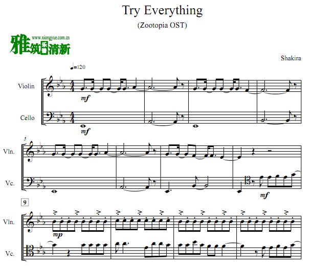 Try Everything 小提琴大提琴二重奏谱