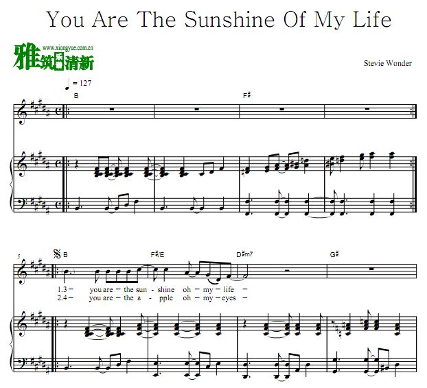 Stevie Wonder - You Are The Sunshine Of My Life歌谱 原谱 钢琴谱