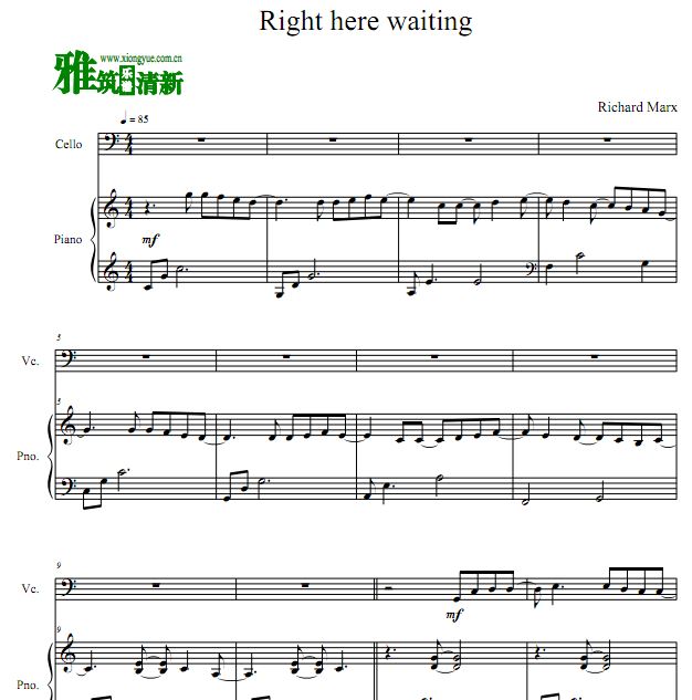 Right Here Waiting 大提琴谱 钢琴伴奏谱