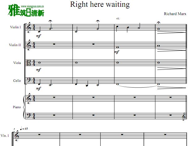 Right Here Waiting 弦乐钢琴五重奏谱