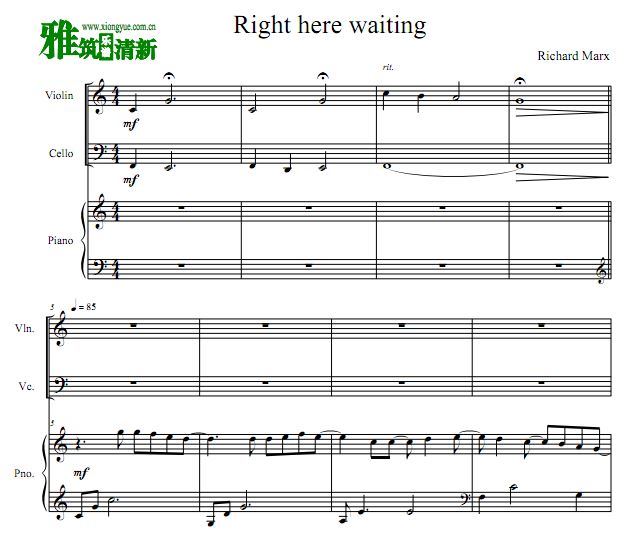 Right Here Waiting 小提大提钢琴三重奏谱