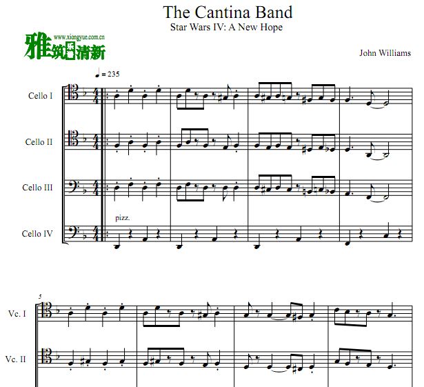 The Cantina Band 四大提琴合奏谱