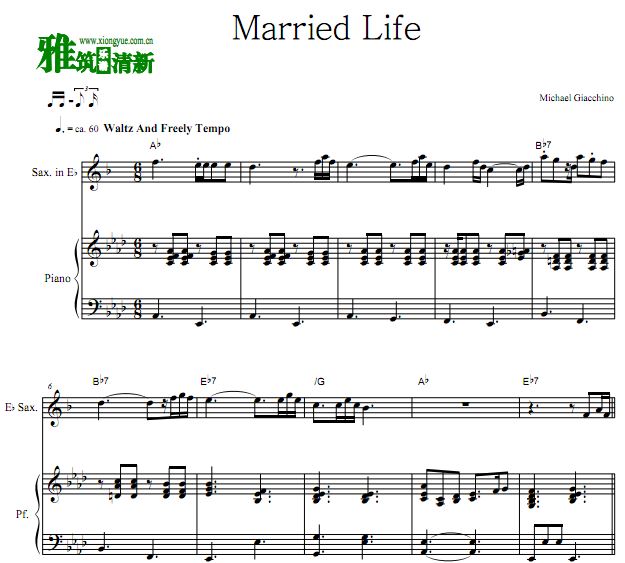 飞屋环游记 Married Life 萨克斯钢琴合奏谱