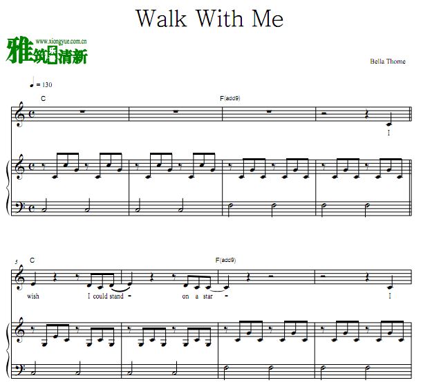 Bella Thorne - Walk With Me歌谱 钢琴弹唱谱