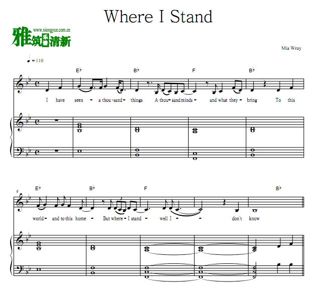 Mia Wray - Where I Stand 歌谱 钢琴谱