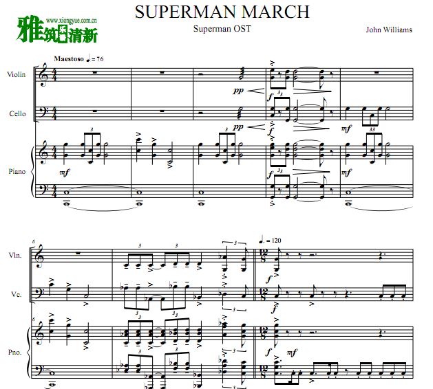 超人主题曲 Superman Main Theme 钢琴三重奏谱