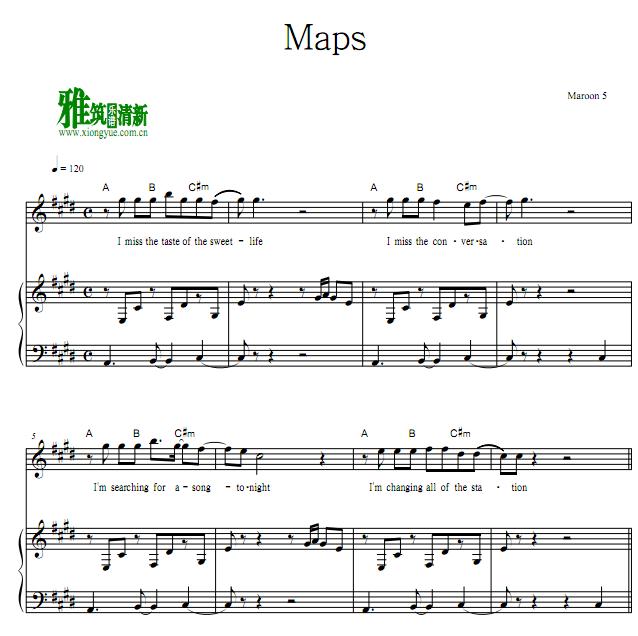 Maroon 5 - Maps钢琴伴奏谱