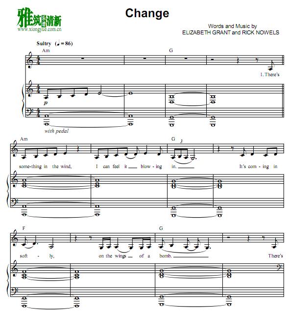 lana del rey - Change歌谱 正谱 钢琴伴奏谱