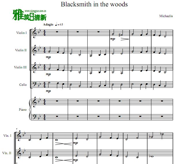 Blacksmith In The Woods 三小提大提钢琴五重奏谱