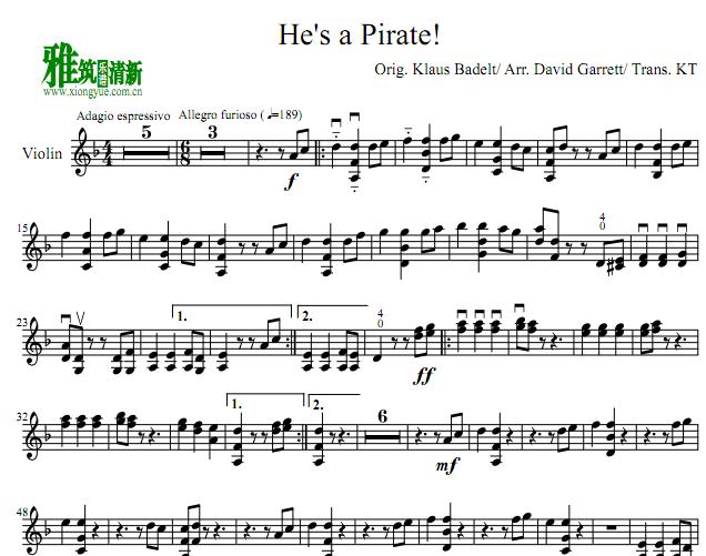 David Garrett - He's a pirate小提琴谱