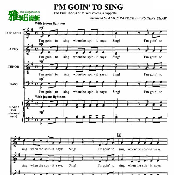 I'm Goin' to Sing 阿卡贝拉合唱谱