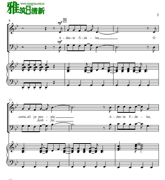 Adeste Fideles (Come to Bethlehem) 四声部合唱谱