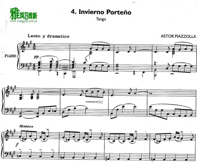 皮亚佐拉 Invierno Porteno 冬钢琴谱