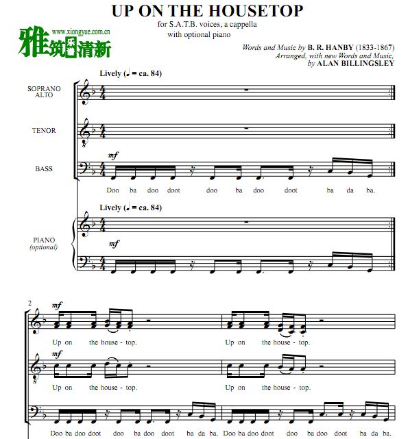 Up on the Housetop 四声部合唱钢琴伴奏谱