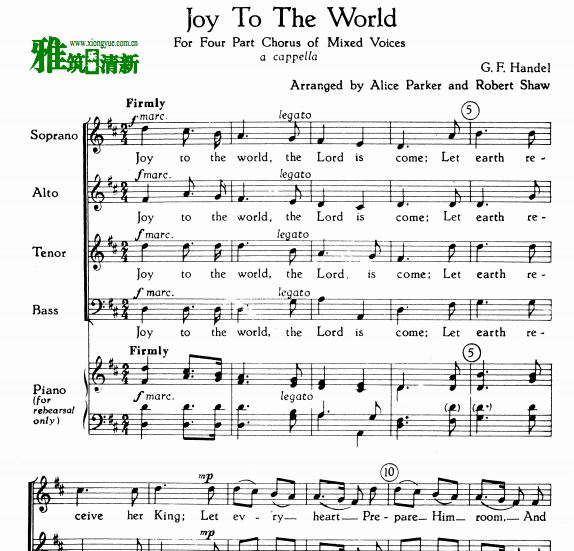 Joy to the World 四声部合唱谱