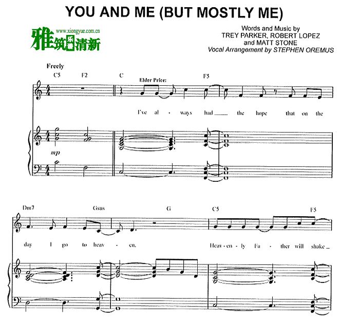 音乐剧摩门经 You and Me钢琴伴奏声乐谱