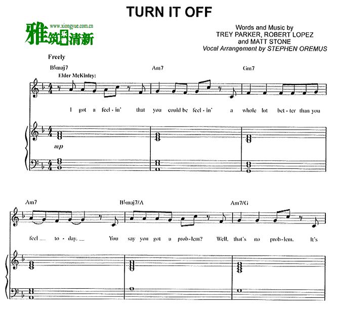 摩门经 - Turn It Off钢伴谱 声乐正谱