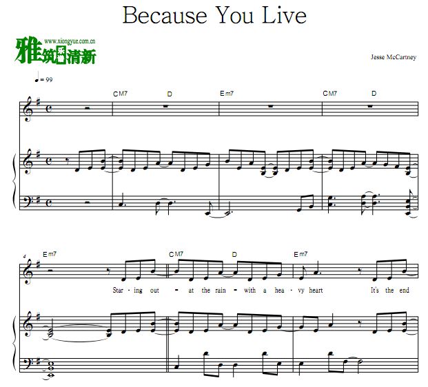 Jesse McCartney Because You Live 歌谱 弹唱钢琴谱 雅筑清新个人博客 雅筑清新乐谱