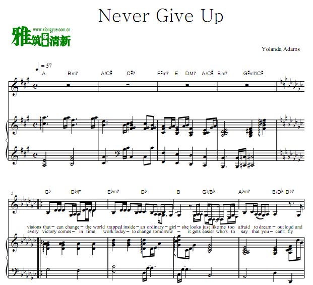 Yolanda Adams - Never Give Up 钢琴弹唱歌谱 正谱