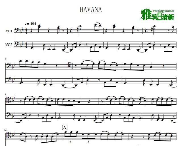 Havana 双大提琴谱