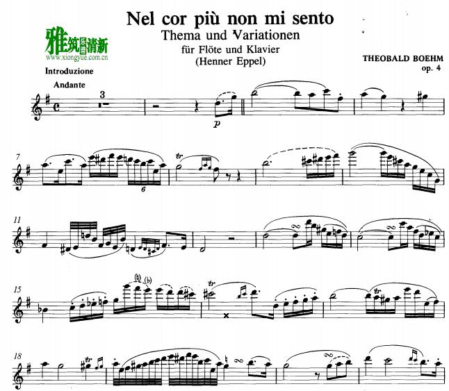 Boehm  - Nel Cor Piu Non Mi Sento长笛谱