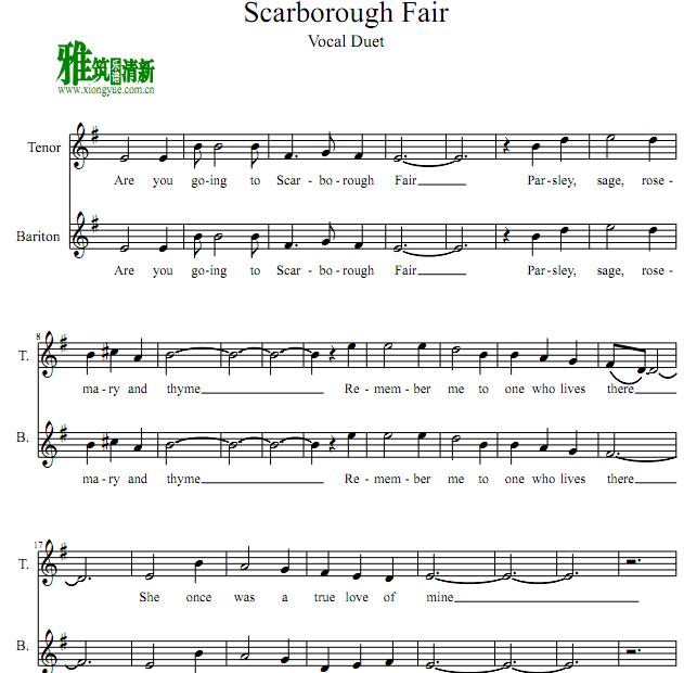 Scarborough Fair 斯卡布罗集市 2声部阿卡贝拉谱