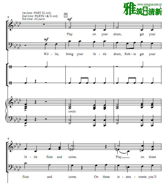 Pat a Pan 三声部合唱钢琴手鼓指钹伴奏谱
