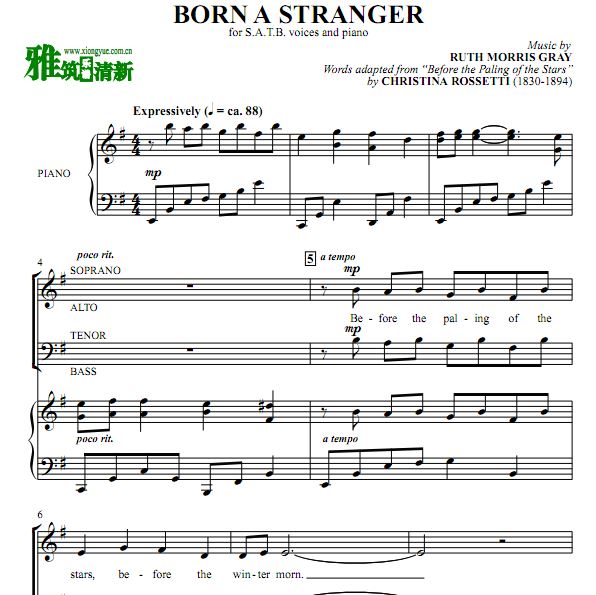 生而陌路Born a Stranger 四声部合唱谱