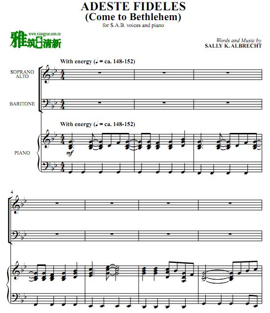 Adeste Fideles 3声部SAB合唱钢伴谱