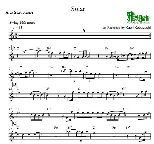 小林香织Solar萨克斯谱