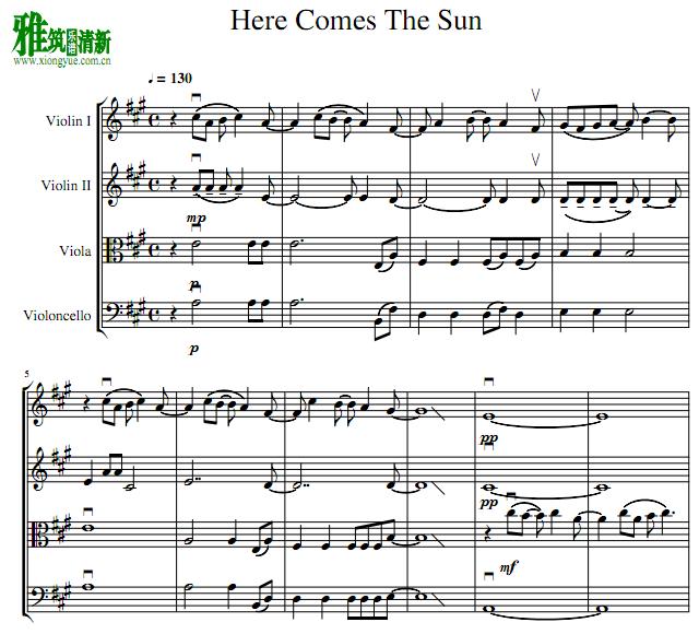 Here Comes The Sun 弦乐四重奏谱