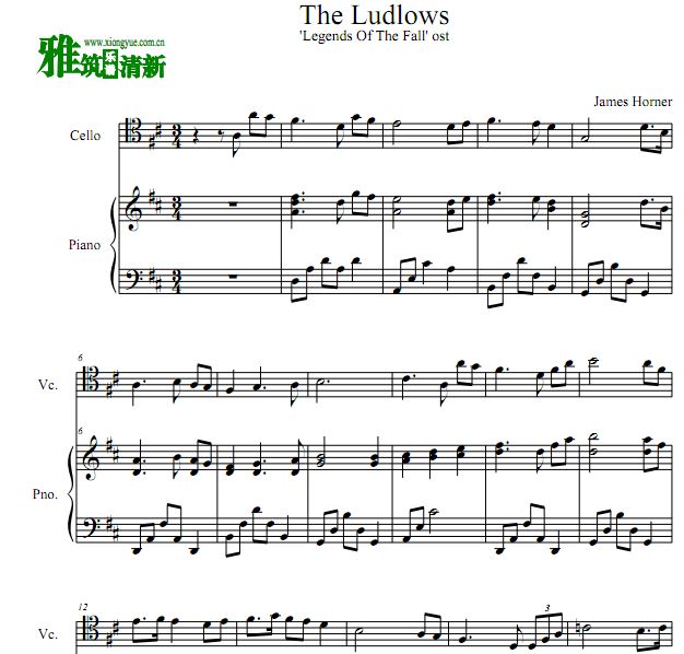 燃情岁月 The Ludlows大提琴钢琴二重奏谱