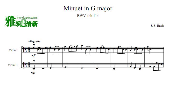 巴赫 第三号小步舞曲  BWV Anh 114 中提琴二重奏谱