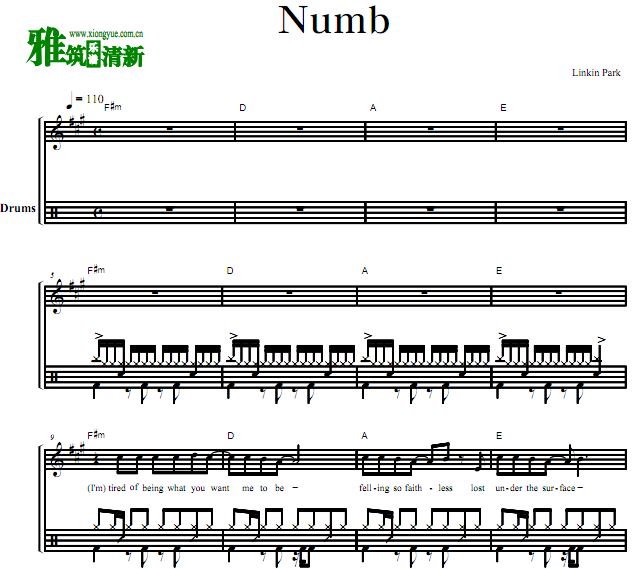 Linkin Park乐队架子鼓谱 林肯公园 - Numb 鼓谱