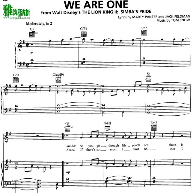 狮子王 Lion King - We Are One钢琴谱
