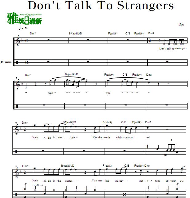 Dio乐队鼓谱 - Don't Talk To Strangers 鼓谱 