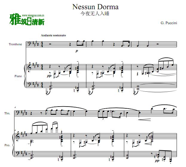 Nessun Dorma 今夜无人入睡长号谱