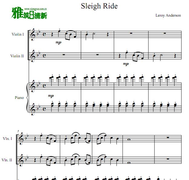莱罗尔·安德森 雪橇 Sleigh Ride小提琴钢琴三重奏谱